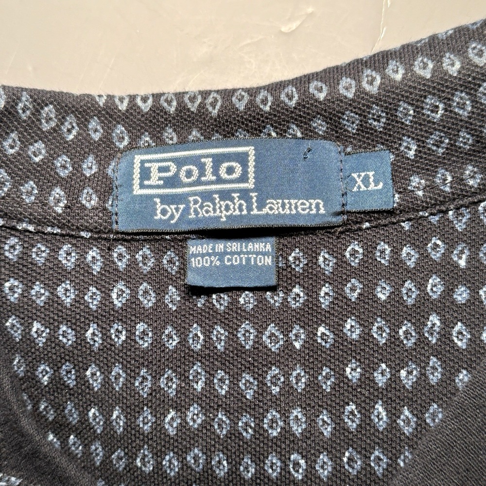 Polo Ralph Lauren Polo Shirt XL Navy Blue Geometric Johnny Collar Vintage Mens